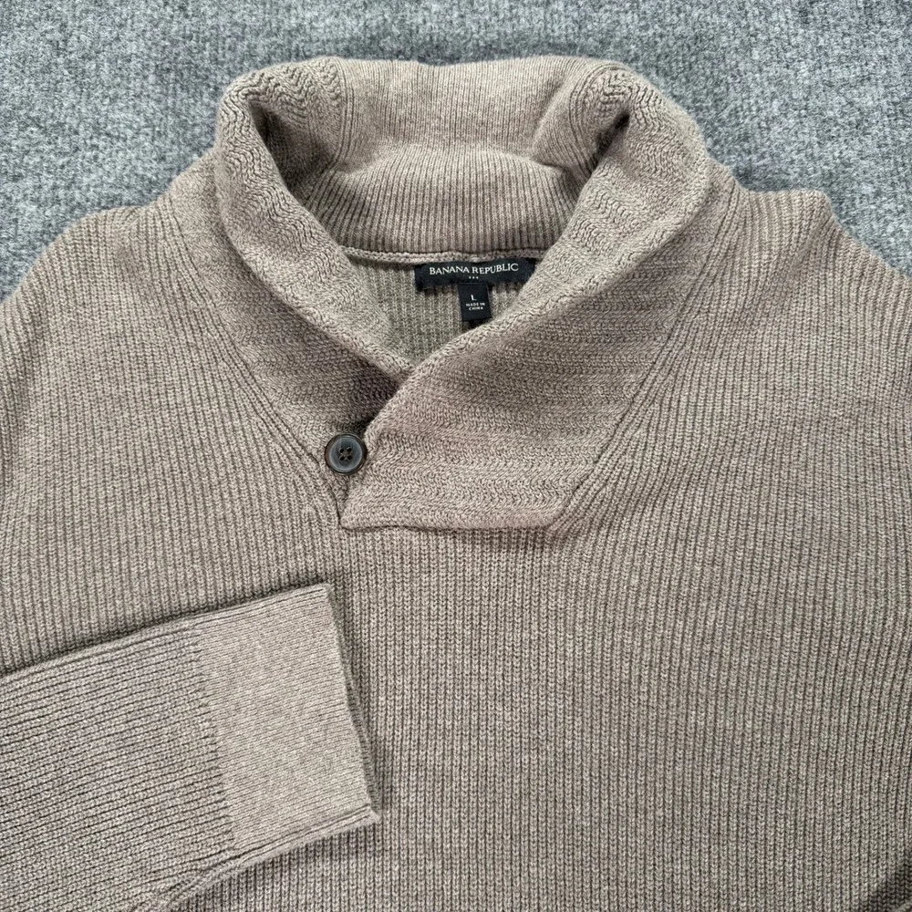 Banana Republic Mens Shawl Collar Ribbed Sweater Taupe Brown Large #4163